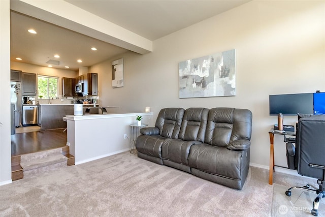 2311 Milton Way Unit F, Milton, WA 98354 - living area with recessed lighting, light carpet, and baseboards