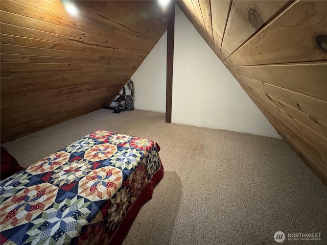 22337 Bluewater Dr SE, Yelm, WA 98597 - carpeted bedroom with lofted ceiling and wood ceiling