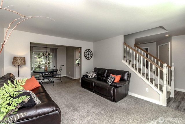 11608 SE 228th Pl, Kent, WA 98031 - carpeted living area with stairway and baseboards