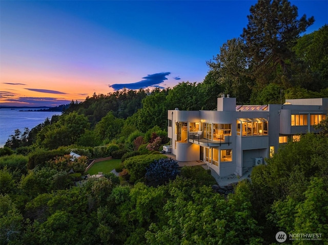 20434 10th Pl SW, Normandy Park, WA 98166 - aerial view at dusk of a forest view and a water view