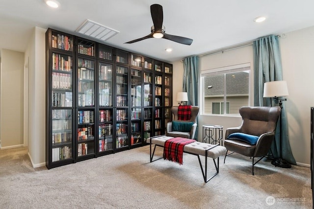 1134 Baker Heights Loop, Bremerton, WA 98312 - living area with carpet, ceiling fan, baseboards, and recessed lighting