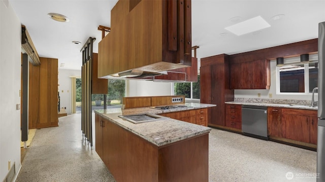 16 Riverview Dr NE, Auburn, WA 98002 - kitchen featuring stainless steel dishwasher, dark speckled floor, light stone counters, modern cabinets, and gas cooktop