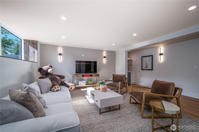 8004 39th Ave SW, Seattle, WA 98136 - living area featuring recessed lighting, wood finished floors, and baseboards