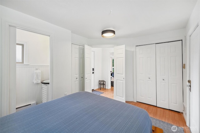 1188 Island Dr, Lummi Island, WA 98262 - bedroom featuring two closets, light wood-style floors, and baseboard heating