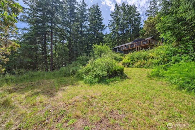 1188 Island Dr, Lummi Island, WA 98262 - view of yard with a deck and a view of trees