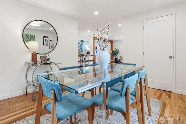 369 NW 49th St, Seattle, WA 98107 - dining space featuring light wood finished floors, recessed lighting, and baseboards