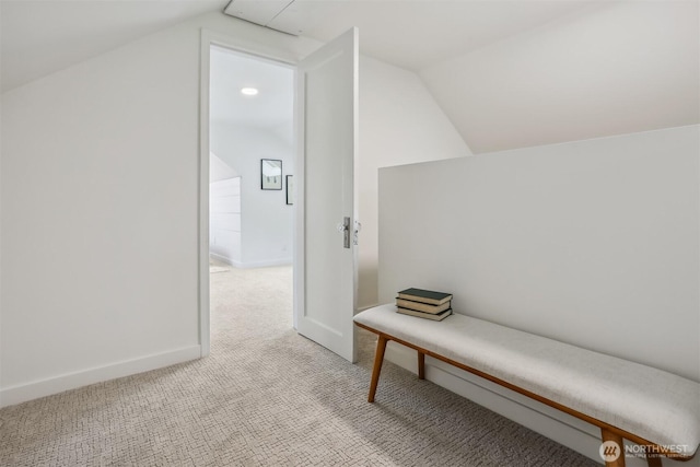 369 NW 49th St, Seattle, WA 98107 - corridor with vaulted ceiling, light colored carpet, and baseboards