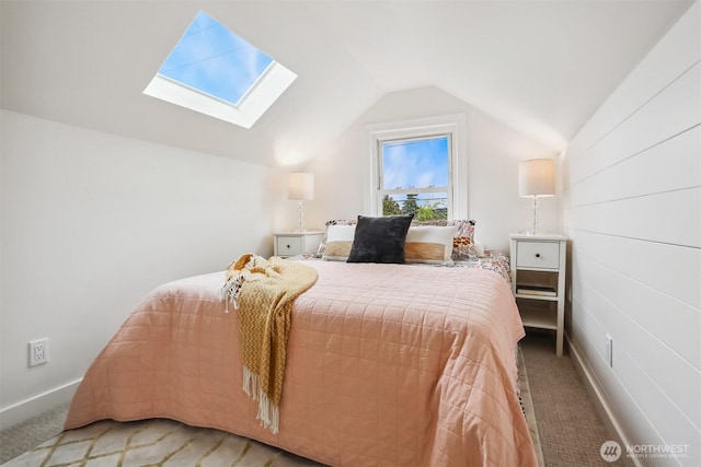 369 NW 49th St, Seattle, WA 98107 - carpeted bedroom featuring a skylight and vaulted ceiling
