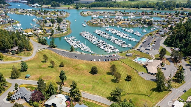 573 Klamath Dr, La Conner, WA 98257 - aerial view of property and surrounding area with a marina and a nearby body of water