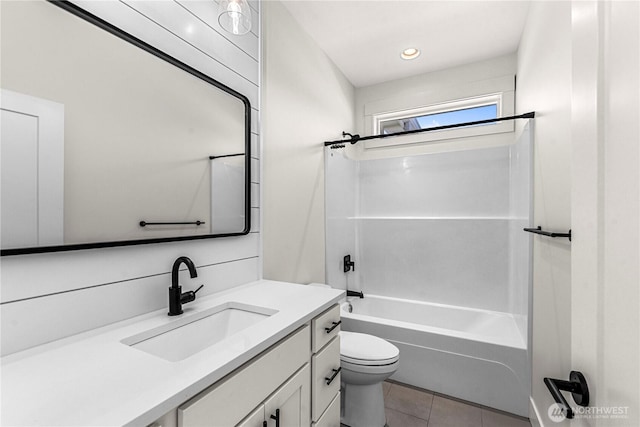 1007 Racine Springs Dr, Wenatchee, WA 98801 - full bathroom with vanity, tile patterned flooring, toilet, shower / tub combination, and recessed lighting