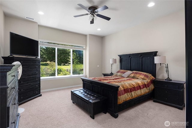 4972 Spokane St NE, Lacey, WA 98516 - bedroom with light colored carpet, recessed lighting, and a ceiling fan