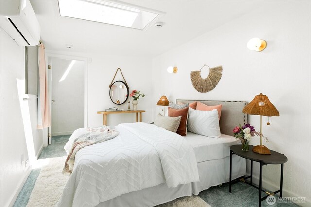 7141 47th Ave SW, Seattle, WA 98136 - carpeted bedroom featuring a wall mounted air conditioner, a skylight, and baseboards
