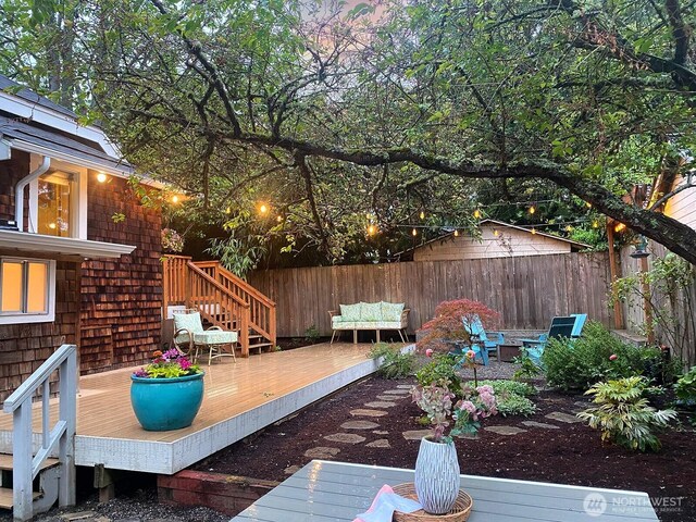 7141 47th Ave SW, Seattle, WA 98136 - wooden deck featuring an outdoor fire pit