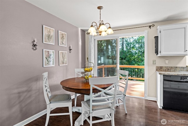 5629 146th St SW, Edmonds, WA 98026 - dining area featuring a chandelier, dark wood-type flooring, and baseboards