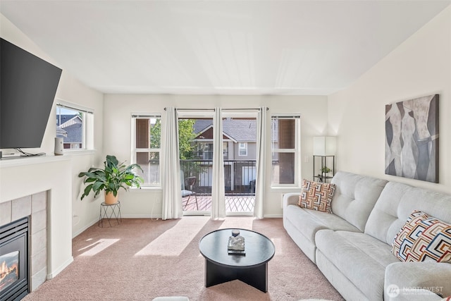 2143 Hammond Ave Unit E10, Dupont, WA 98327 - carpeted living area with a fireplace and baseboards