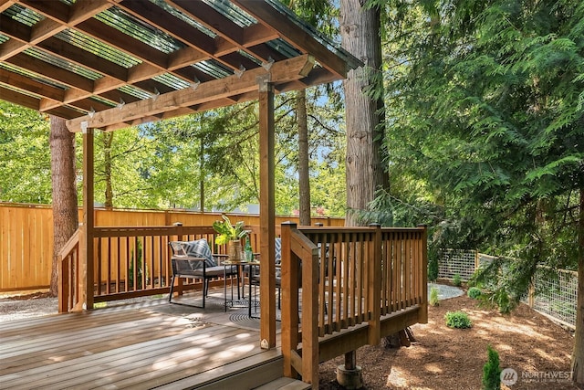 16302 NE 104th St, Redmond, WA 98052 - wooden deck with a fenced backyard and a pergola