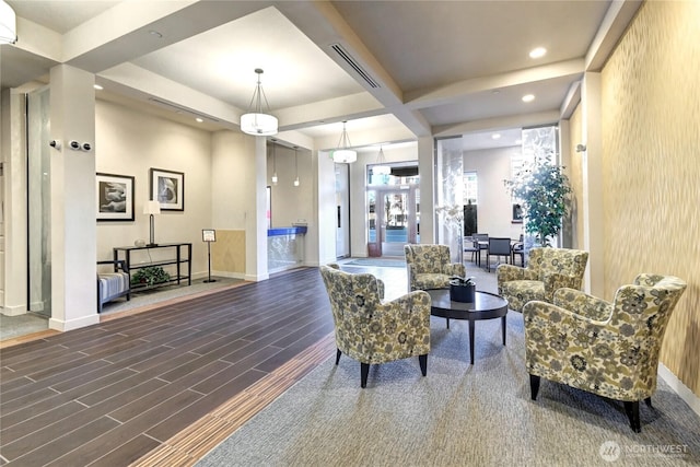 16141 Cleveland St Unit 611, Redmond, WA 98052 - community lobby featuring beamed ceiling, recessed lighting, and coffered ceiling