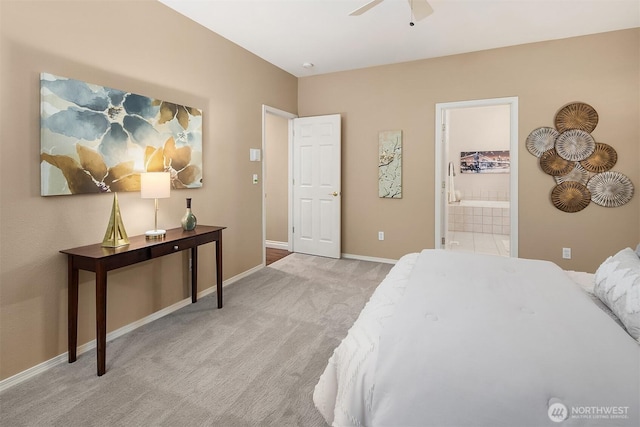 15606 Country Club Dr Unit B, Bothell, WA 98012 - bedroom featuring carpet, baseboards, connected bathroom, and a ceiling fan