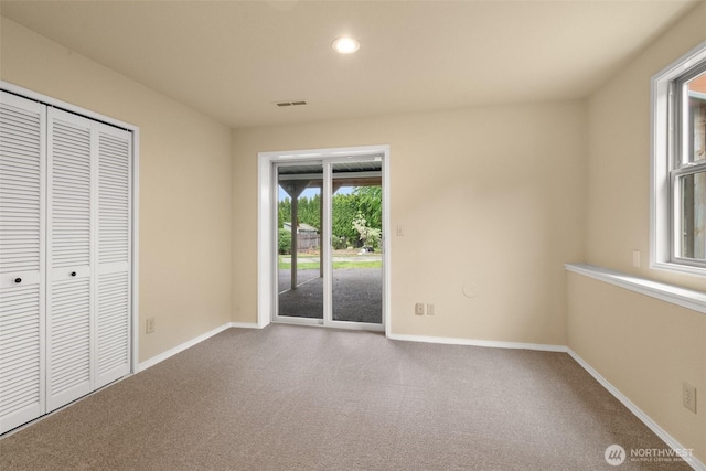 13304 SE 248th Pl, Kent, WA 98042 - unfurnished bedroom featuring access to exterior, carpet floors, recessed lighting, and a closet
