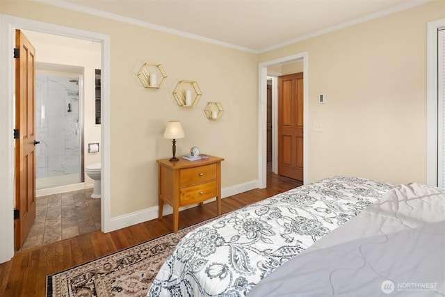 8724 Main St, Edmonds, WA 98026 - bedroom with wood finished floors, baseboards, ornamental molding, and ensuite bath