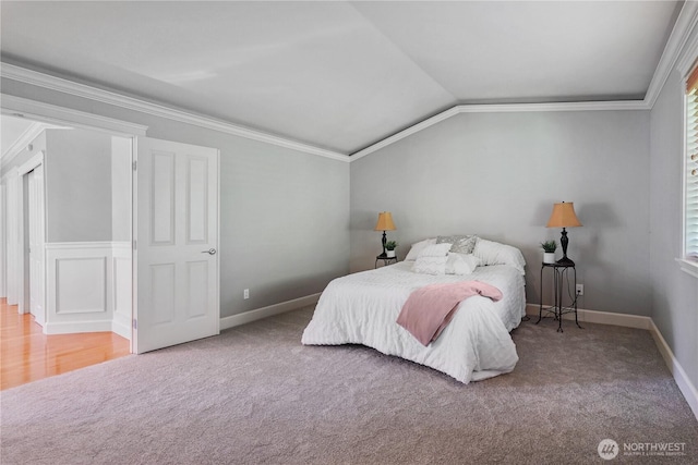 13374 SE 308th Ct, Auburn, WA 98092 - bedroom featuring carpet floors, crown molding, lofted ceiling, and baseboards