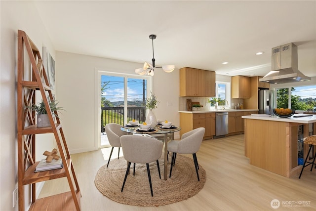 5134 S Wallace St, Seattle, WA 98178 - dining area featuring light wood-style flooring, a chandelier, and recessed lighting