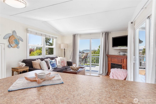 7535 Sunset Dr, Blaine, WA 98230 - living room featuring vaulted ceiling