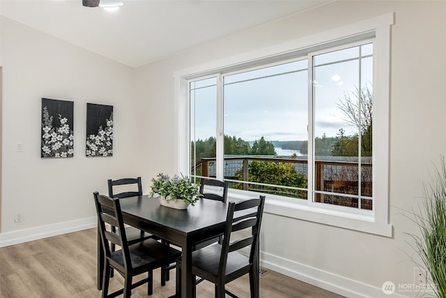 110 E Sea Breeze Dr, Grapeview, WA 98546 - dining room featuring baseboards and light wood-type flooring