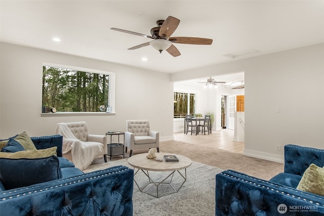 110 E Sea Breeze Dr, Grapeview, WA 98546 - carpeted living area with a ceiling fan, plenty of natural light, baseboards, and recessed lighting