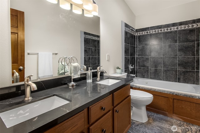 110 E Sea Breeze Dr, Grapeview, WA 98546 - full bathroom featuring toilet, double vanity, and tub / shower combination