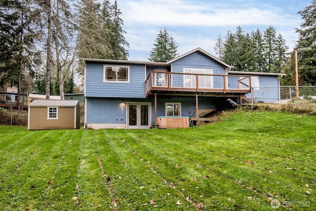 110 E Sea Breeze Dr, Grapeview, WA 98546 - rear view of property featuring french doors, a deck, and a hot tub