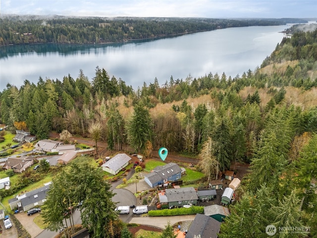 110 E Sea Breeze Dr, Grapeview, WA 98546 - aerial view of property's location featuring a heavily wooded area and a nearby body of water