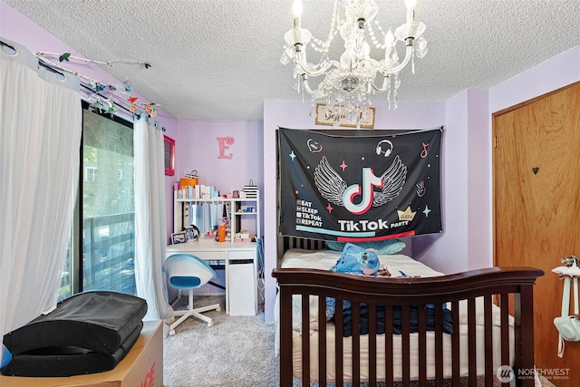 268 Kingsway W, Bremerton, WA 98312 - bedroom with carpet, a textured ceiling, and a chandelier