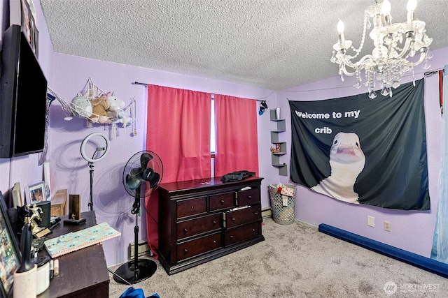268 Kingsway W, Bremerton, WA 98312 - carpeted bedroom featuring a textured ceiling and a chandelier