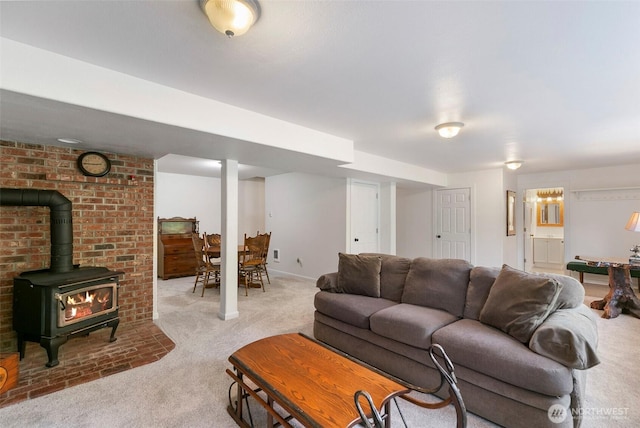 34821 NE Gable Ave, La Center, WA 98629 - living area featuring carpet floors and a wood stove