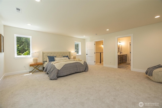 11 Kinglet Ct, Bellingham, WA 98229 - bedroom featuring light colored carpet, baseboards, recessed lighting, and ensuite bathroom