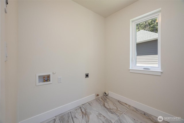 11 Kinglet Ct, Bellingham, WA 98229 - laundry room featuring gas dryer hookup, electric dryer hookup, baseboards, washer hookup, and light marble finish floors