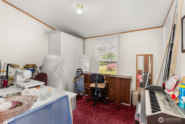 1201 8th St, Vader, WA 98593 - office area featuring dark colored carpet and crown molding