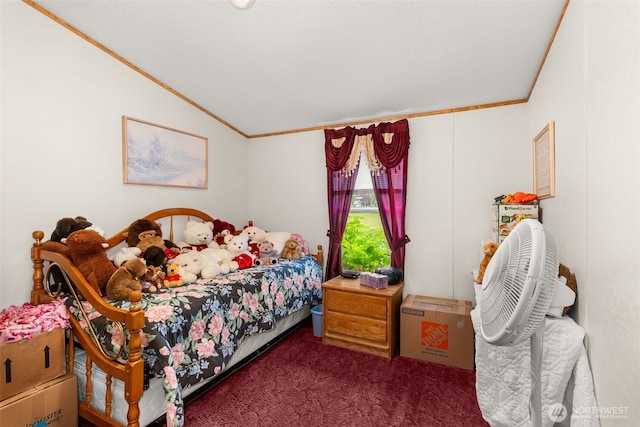 1201 8th St, Vader, WA 98593 - bedroom featuring crown molding, carpet, and lofted ceiling