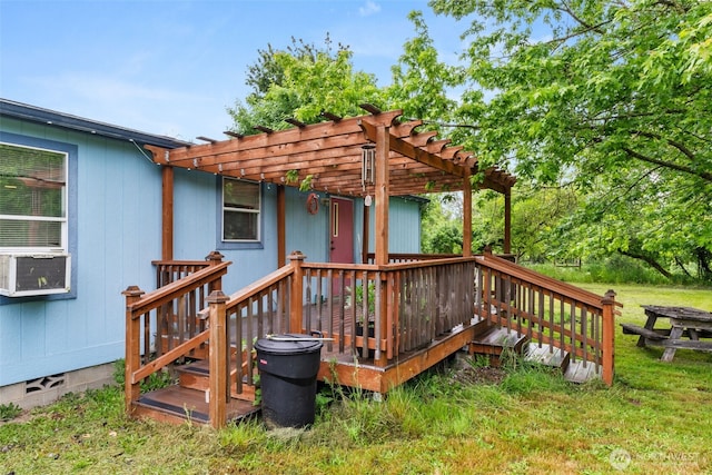 1201 8th St, Vader, WA 98593 - wooden deck with a pergola, cooling unit, and a yard
