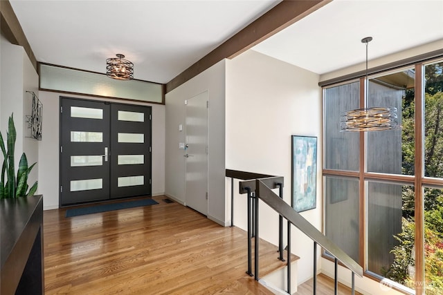2019 Killarney Way, Bellevue, WA 98004 - entrance foyer with light wood-style floors and a chandelier