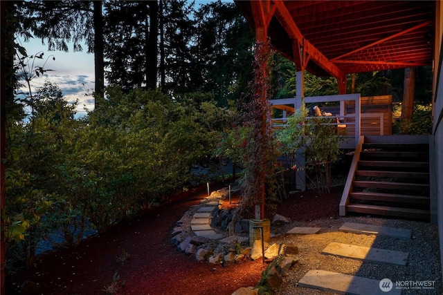 2019 Killarney Way, Bellevue, WA 98004 - view of yard featuring stairs and a wooden deck