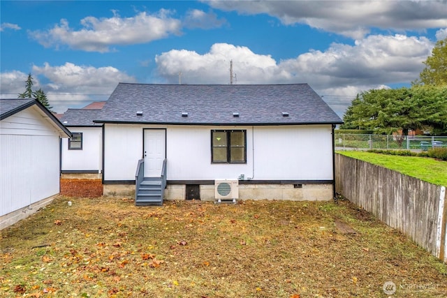 11101 Bingham Ave E, Tacoma, WA 98446 - rear view of house with crawl space, entry steps, a cooling unit, and a shingled roof