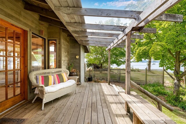 317 Eagles Roost Ln, Lopez Island, WA 98261 - wooden deck with a pergola