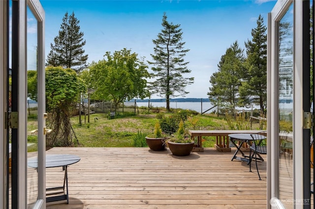 317 Eagles Roost Ln, Lopez Island, WA 98261 - wooden terrace with a water view