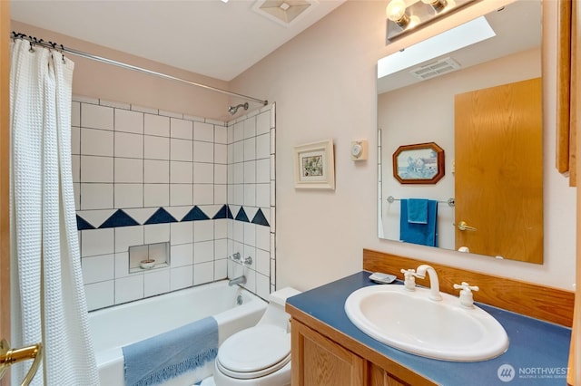 317 Eagles Roost Ln, Lopez Island, WA 98261 - full bath featuring vanity, shower / bath combination with curtain, and toilet