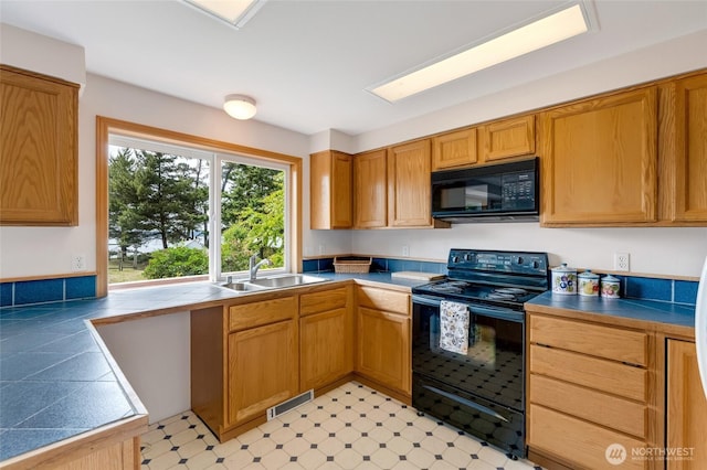 317 Eagles Roost Ln, Lopez Island, WA 98261 - kitchen featuring black appliances, a sink, and light flooring