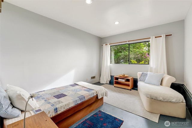 317 Eagles Roost Ln, Lopez Island, WA 98261 - bedroom with recessed lighting and concrete floors