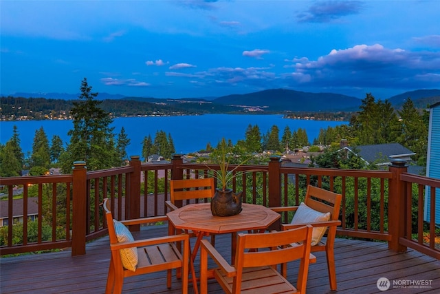 16822 SE 26th St, Bellevue, WA 98008 - wooden terrace featuring a water and mountain view