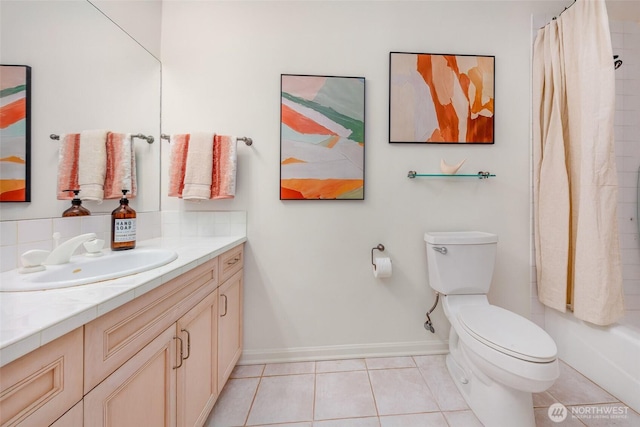 16822 SE 26th St, Bellevue, WA 98008 - bathroom with toilet, vanity, tile patterned flooring, baseboards, and a shower with curtain